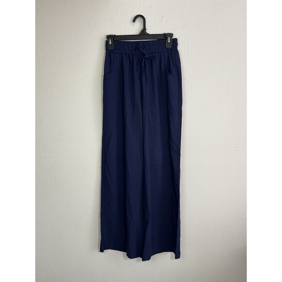 KICZOY Pants Womens Small Navy Blue Wide Leg Elastic Waist Pleated - Picture 1 of 7